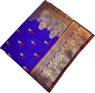 satrangi creation Embroidered Banarasi Satin Saree(Blue)
