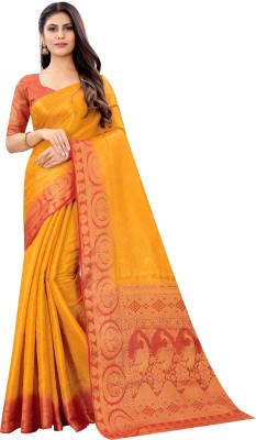 Saarah Self Design Kanjivaram Art Silk Saree(Yellow)