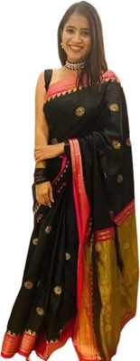 KAKADIYA Self Design Kanjivaram Pure Silk Saree(Black)