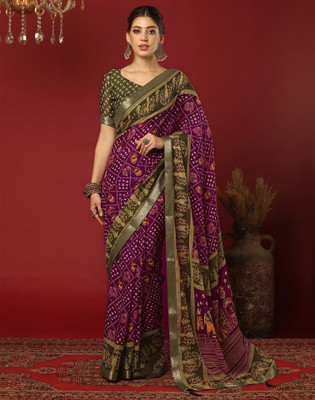 Samah Printed, Embellished Daily Wear Georgette Saree(Green, Purple)