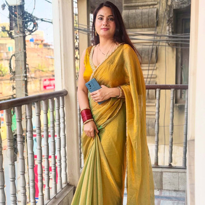 HouseOfCommon Embroidered Bollywood Chiffon Saree(Mustard)