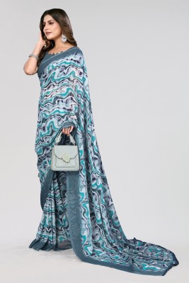 Nirvaan Floral Print Bollywood Georgette Saree(Blue)