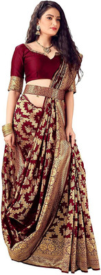 DEV SHREE SILK Printed Bollywood Jacquard Saree(Maroon)