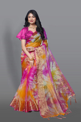 HouseOfCommon Woven Bandhani Organza Saree(Multicolor)