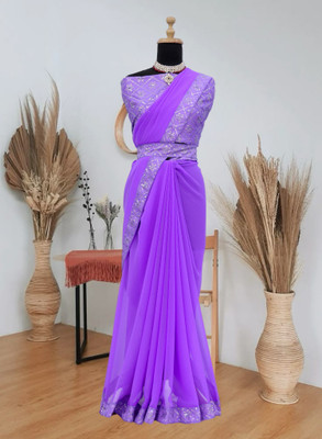 Karavrit creation Embroidered Bollywood Georgette Saree(Purple)