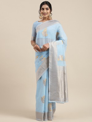 Divastri Woven Banarasi Linen Saree(Light Blue)