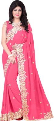zebby fashion house Embroidered Bollywood Silk Blend Saree(Pink)