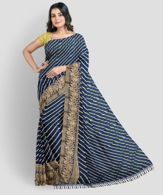 Vraggi Striped Banarasi Georgette Saree(Light Blue)