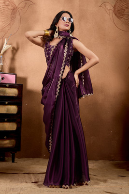 Disha Fashion Solid/Plain, Embroidered Bollywood Art Silk Saree(Brown)