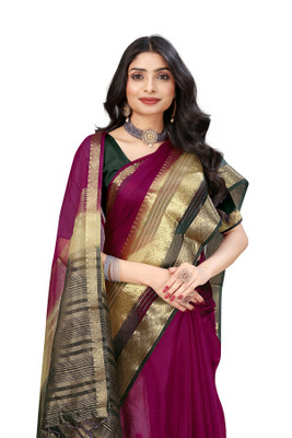 Aarunika SBT Solid/Plain Bollywood Organza Saree(Magenta)