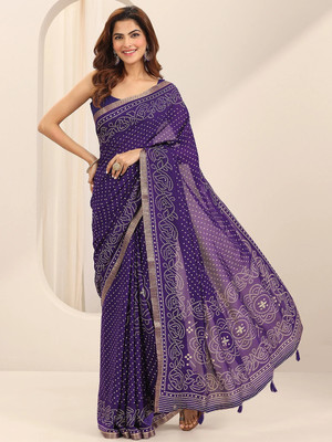 LIBAS Printed Daily Wear Georgette Saree(Purple)