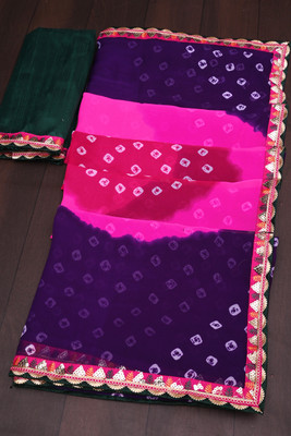 ASTEYAM Printed Bandhani Georgette Saree(Purple)