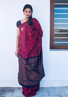 Rudr Ventures Embroidered Banarasi Silk Blend Saree(Maroon)
