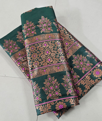 collctionmekhla Woven Mekhela Chador Pure Silk Saree(Dark Green)
