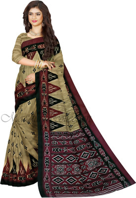 TITHISAREES Printed Sambalpuri Cotton Blend Saree(Brown)