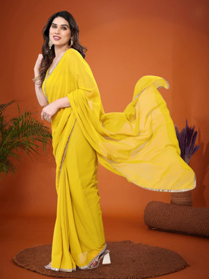 ISHA TRADE Solid/Plain Bollywood Georgette Saree(Yellow)