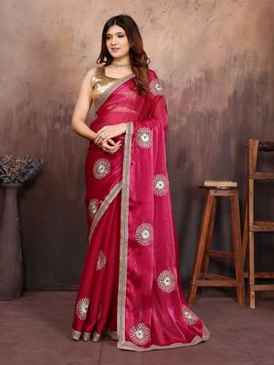 NEGRONI Solid/Plain Bollywood Jimmy choo Saree(Maroon)