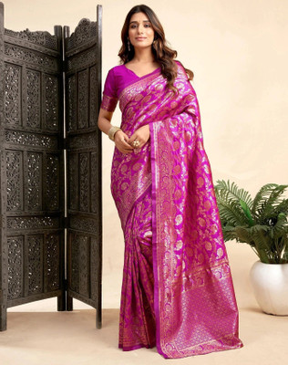 ETHNICHITZ Woven, Embellished Kanjivaram Jacquard Saree(Pink)