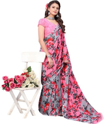 YASHIKA Floral Print Bollywood Georgette Saree(Pink)