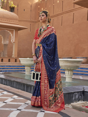 Elora Woven Patola Silk Blend Saree(Blue)