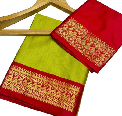 KHODALSAREEFEB Woven, Solid/Plain Banarasi Cotton Silk Saree(Black, Red)