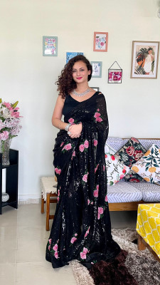 JAITRA CREATION Embroidered Bollywood Georgette Saree(Black)