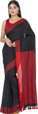 SAYAN CREATION Self Design Handloom Pure Cotton Saree(Black, Red)