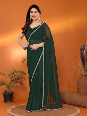 Divastri Solid/Plain Bollywood Georgette Saree(Dark Green)