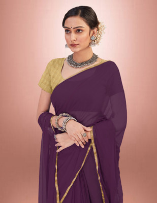 JiproStore Solid/Plain Bollywood Lycra Blend Saree(Magenta)