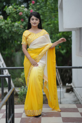 Tasrika Embellished Bollywood Georgette Saree(Yellow)