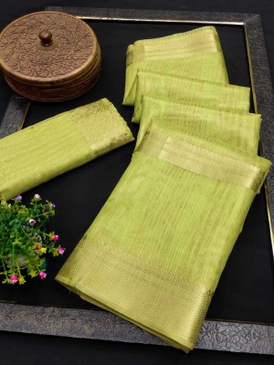 ASHTA Self Design Kanjivaram Linen, Cotton Silk Saree(Green)