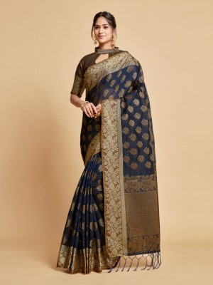 ishika fab Embroidered Chanderi Handloom Art Silk Saree(Dark Blue)