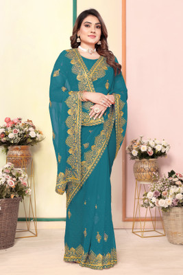Radheradhey Embroidered Bollywood Georgette Saree(Light Blue)