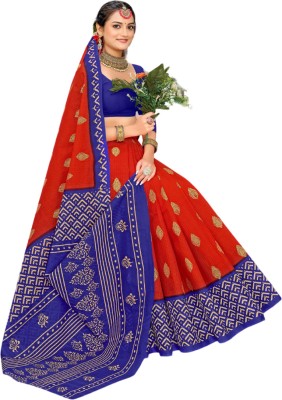 karishma sarees Geometric Print Handloom Pure Cotton Saree(Red)