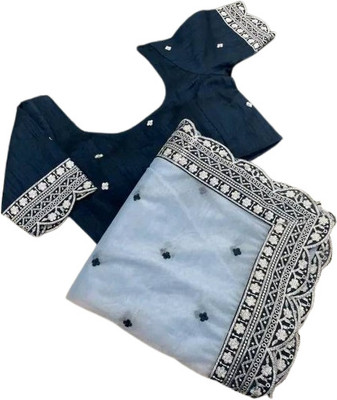QUEDDY'S Embroidered Bollywood Net Saree(Blue)