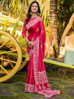 Divastri Printed Daily Wear Cotton Blend Saree(Pink)