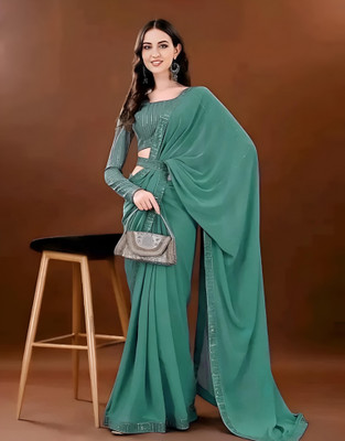 Avishafab Embroidered Bollywood Georgette Saree(Blue)