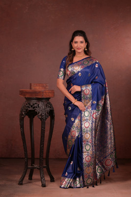 Divastri Printed Banarasi Cotton Silk Saree(Blue)