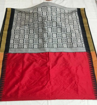 Cirkirow Solid/Plain, Temple Border Sambalpuri Art Silk Saree(Maroon)