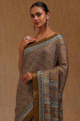 soch Printed Saree with Attached Blouse Art Silk Saree(Brown)