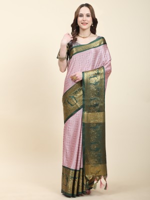 Keswi Fab Woven Banarasi Art Silk, Jacquard Saree(Pink, Green)