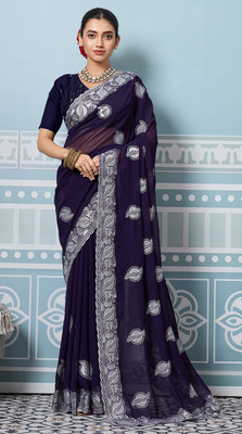 VIBHAGYAA Embellished, Embroidered Bollywood Georgette Saree(Purple)