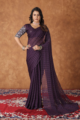 Vichitra Embroidered Bollywood Silk Blend Saree(Purple)