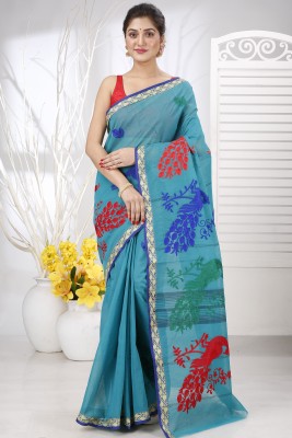 DipDiya Embroidered, Woven Tant Pure Cotton Saree(Light Blue)