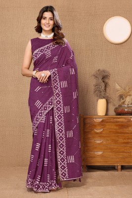 Divastri Printed Bollywood Cotton Blend Saree(Purple)