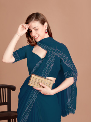 RUKHA FAB Self Design Daily Wear Georgette, Pure Silk Saree(Blue)