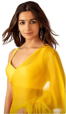RK Fashions Solid/Plain Bollywood Georgette Saree(Yellow)