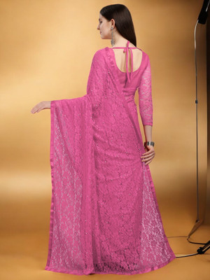 NEXA Self Design Bollywood Net Saree(Pink)