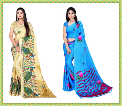 Leelavati Printed Bollywood Crepe Saree(Pack of 2, Multicolor)