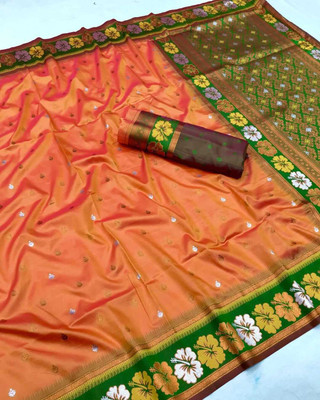 Femili Creation Woven, Floral Print Banarasi Art Silk Saree(Orange)